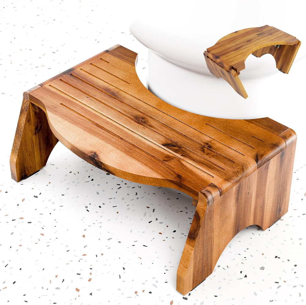 7โ Acacia Wood Foldable Toilet Stool,Round Edge No Assembly Required