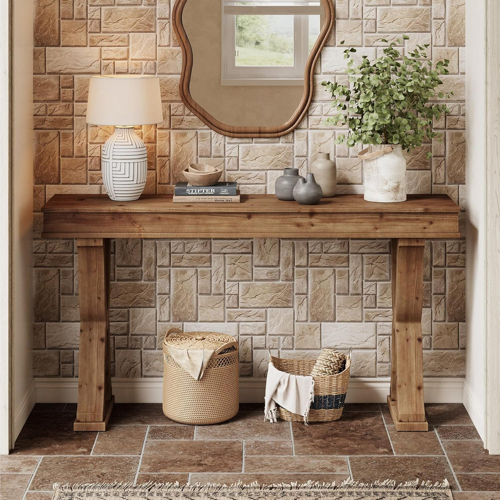 63-Inch Solid Wood Console Table, Farmhouse Entryway Table with X-Shaped Legs...