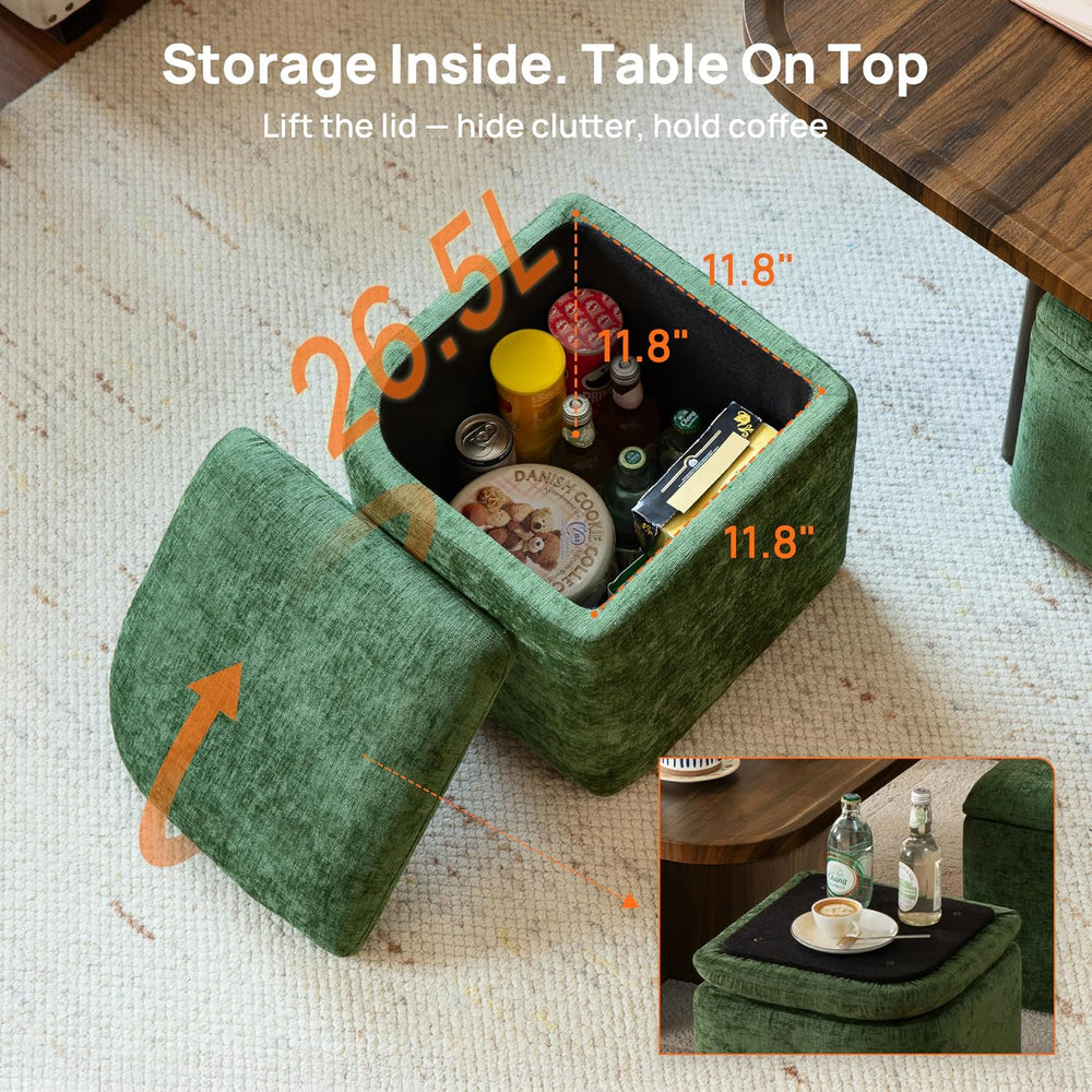 Square Coffee Table with Stools Underneath, 4 Storage Ottomans Chairs&Seats
