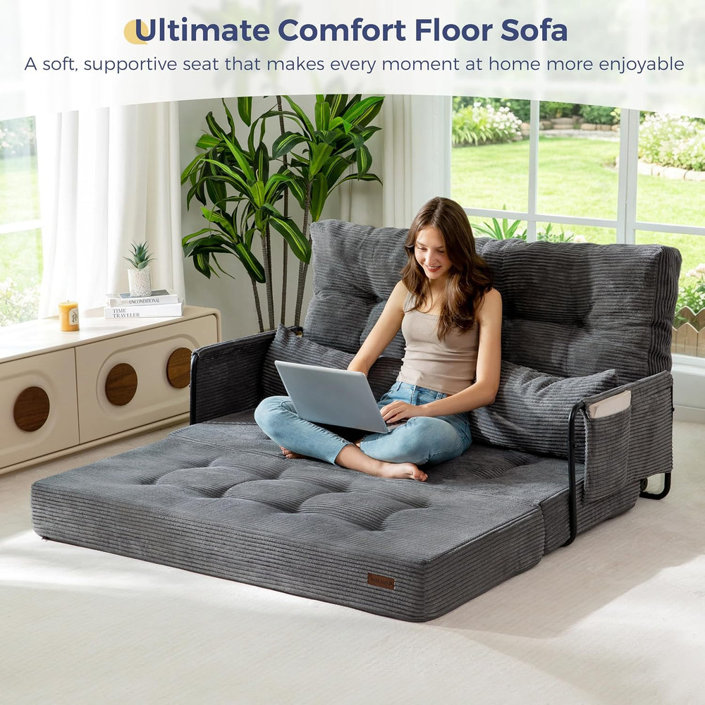 MAXYOYO Adjustable Folding Sofa Bed Couch with 2 Pillows, Dark Grey | Multi-F...
