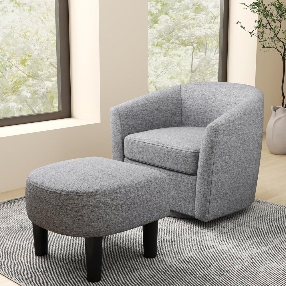 KOMFOTT Swivel Barrel Chair with Ottoman Set of 2, Upholstered Armchair with ...