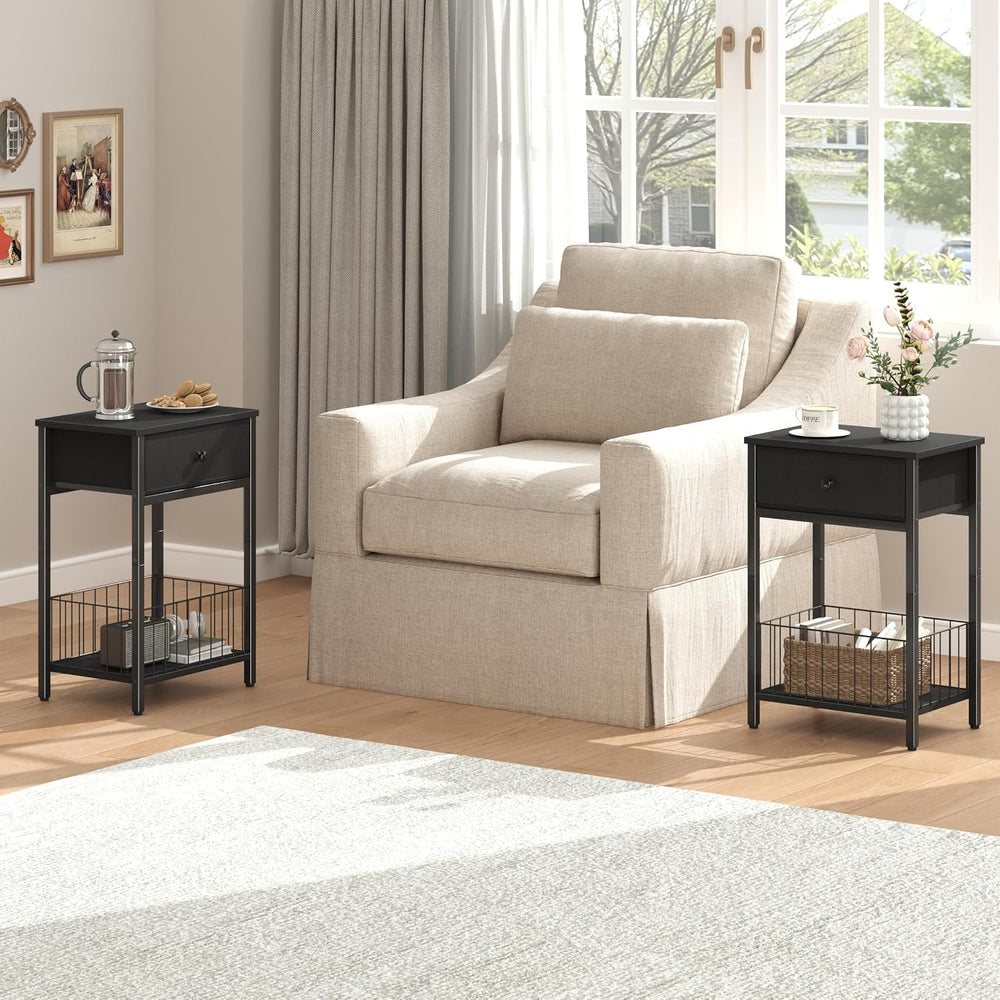 Small nightstand, Bed Side Tables Bedroom, Black Side Table, end Table with D...