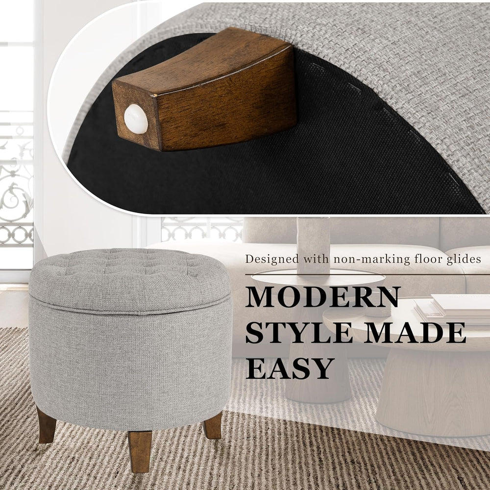 HomePop 19" Button Tufted Round Storage Ottoman - Gray Fabric