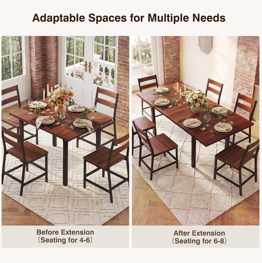 HUAHUU 7-Piece Dining Table Set for 6, 63" Extendable Kitchen Table with...