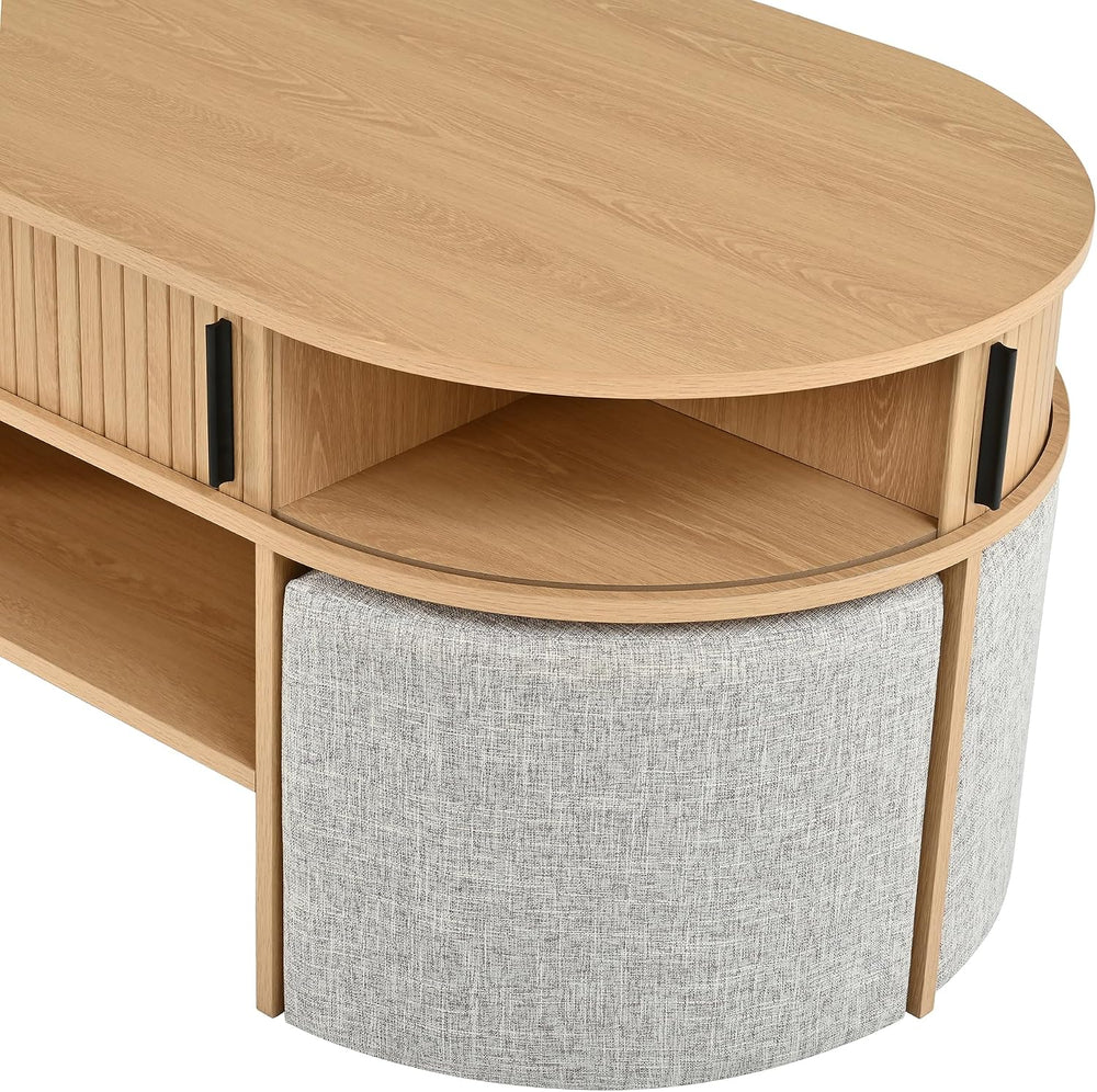 Oval Coffee Table Set with Storage and 4 Fabric Stools,Center Table | Feature...