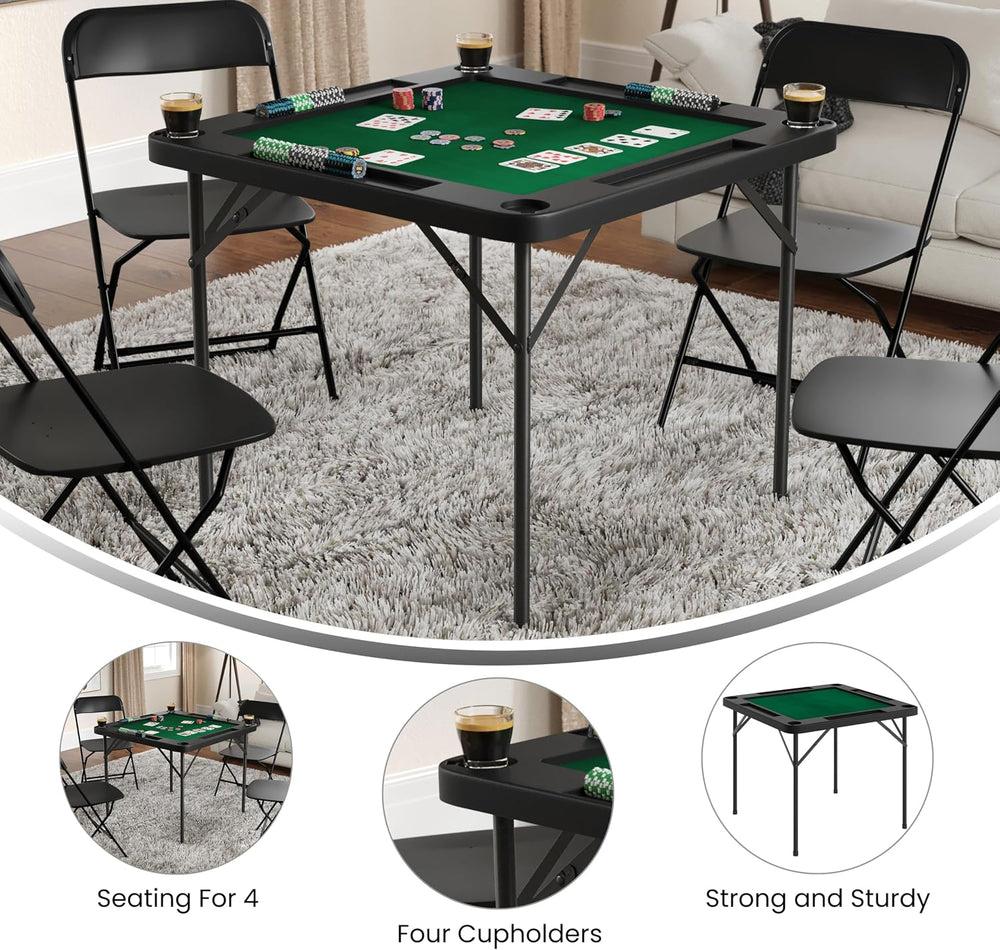 Flash Furniture 34.5" Black Folding Card Game Table | 4-Player, Cup Hold...