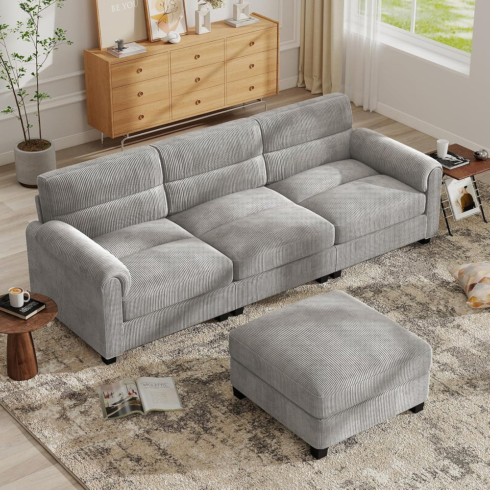 Bonzy Home Corduroy Couch Sets for Living Room, Light Gray