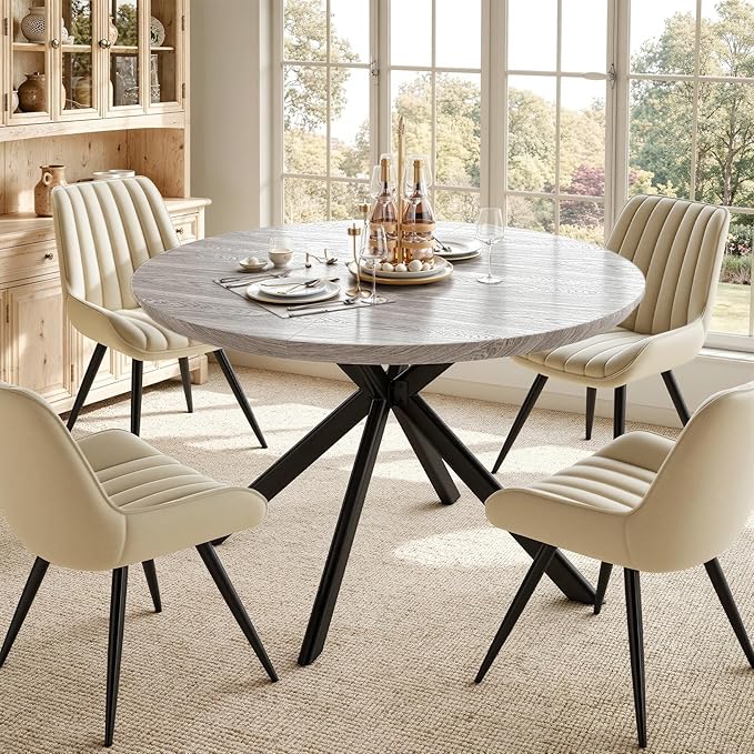 47.2" 5-Piece Round Dining Table Set for 4, Modern Wood Dining Table wit...