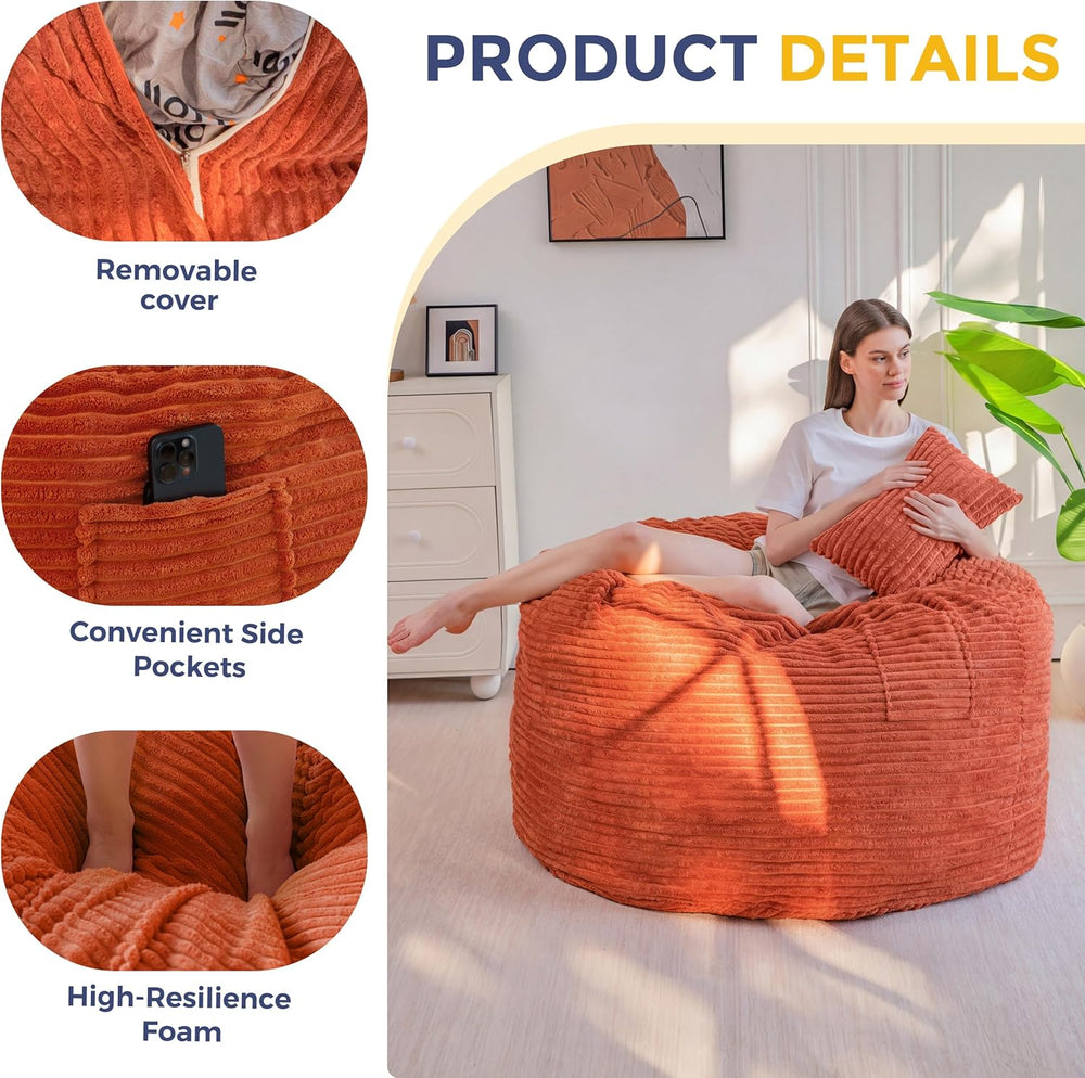 MAXYOYO Giant Bean Bag Chair Bed with Pillow, Convertible Beanbag Sofa to Flo...