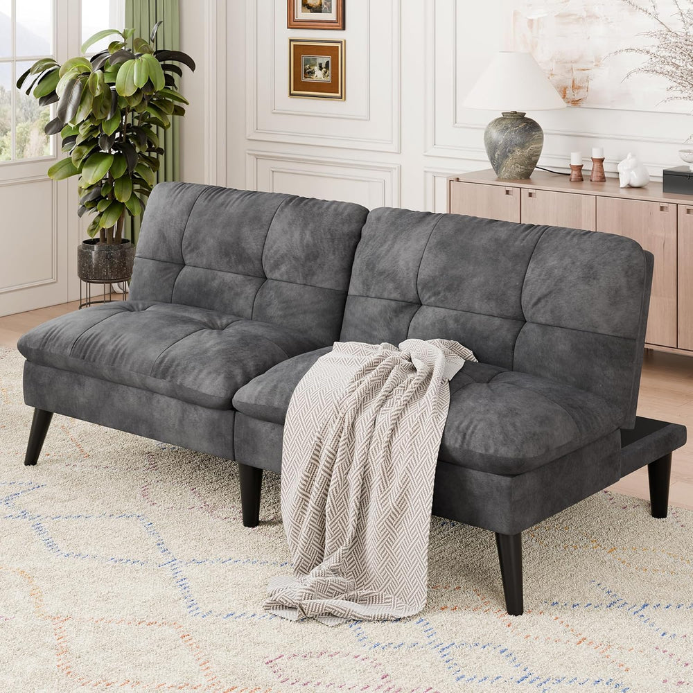 Vongrasig Futon Sofa Bed Velvet Futon Couch with Adjustable Backrest, Small C...