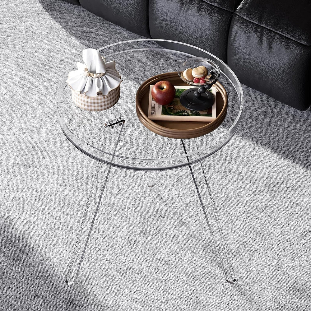 Clear Acrylic Side Table, Round End Table Nightstand Bedside Table Small Circ...