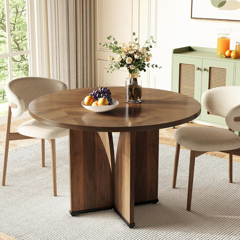 LITTLE TREE 39-Inch Round Dining Table for 4, Rustic Kitchen Table with X-Sha...
