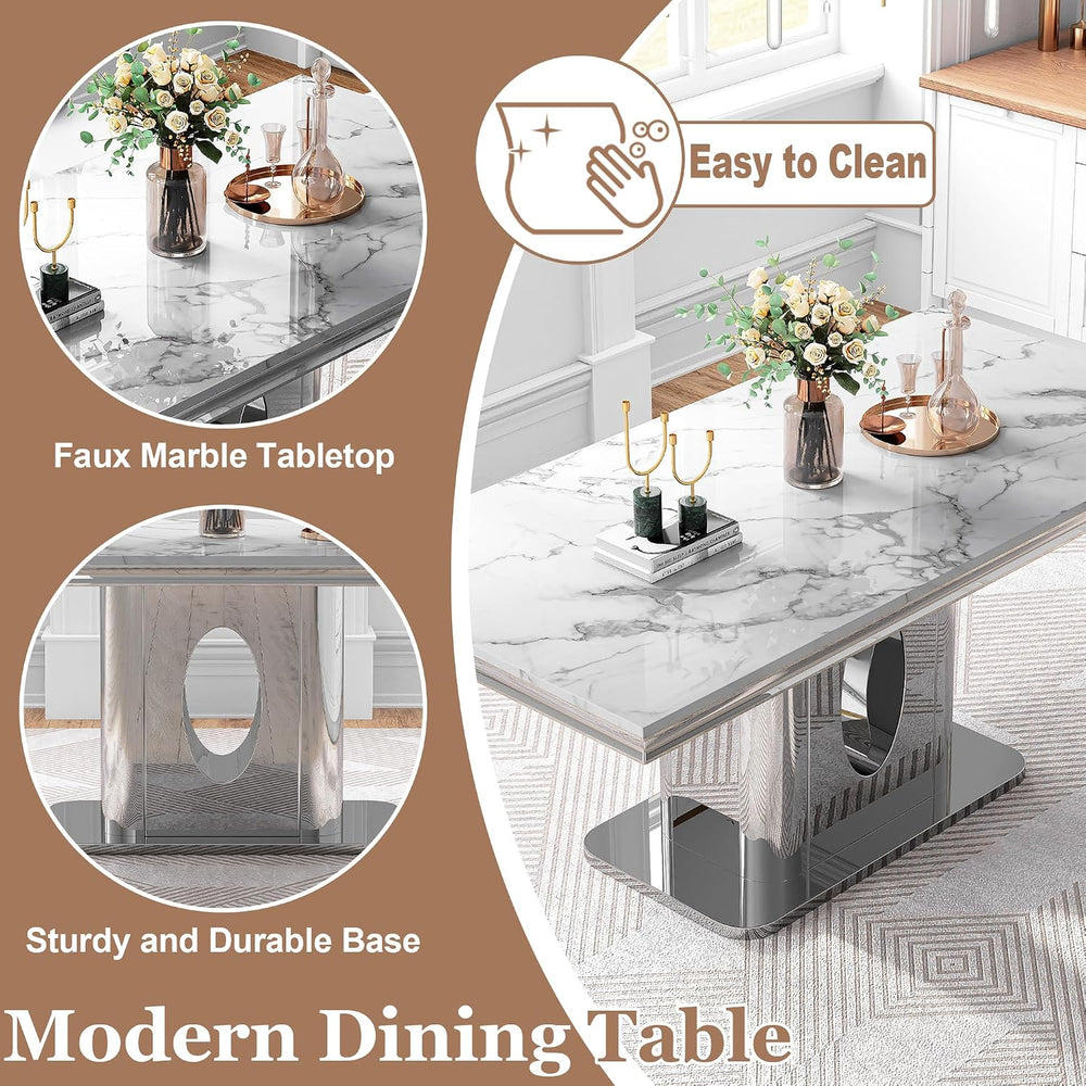 AF ARTISAN FURNITURE 7 Piece White Marble Dining Table, 70'' Rectangl...
