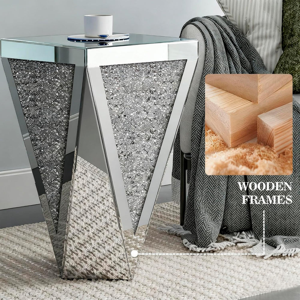 IKIFLY Mirrored Nightstand with Large Square Tabletop, Silver End Table with ...