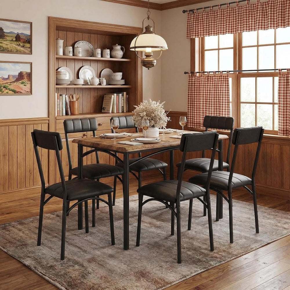 GarveeHome Dining Table Set for 4, Kitchen Table with 4 Upholstered Chairs, W...
