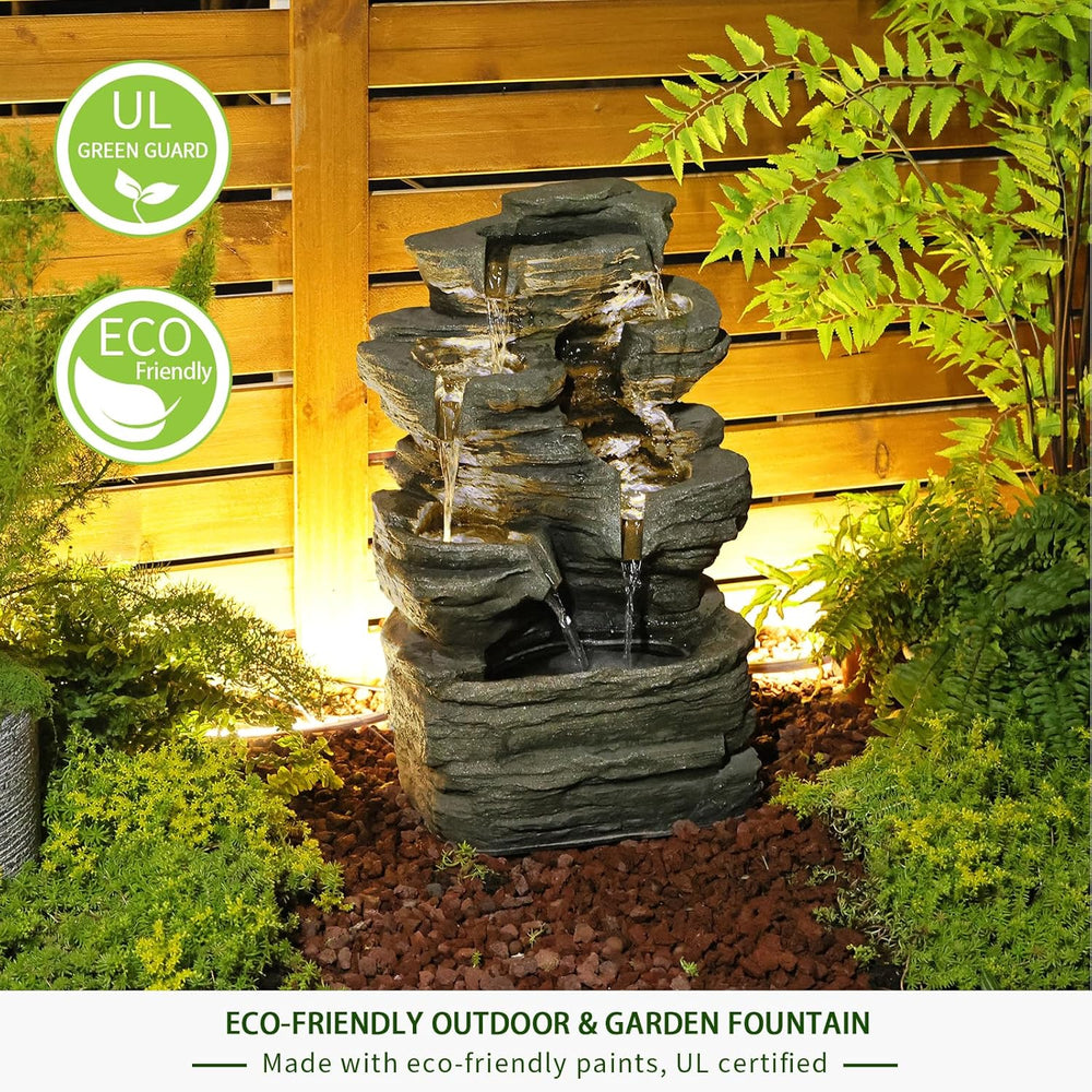 Bumilgar 6-Tier Solar Powered Water Fountain Outdoor Waterfall 24.4 in