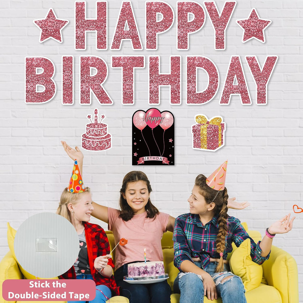 18 Pcs Happy Birthday Yard Sign with Stakes, Pink Happy Birthday Yard Sign wi...