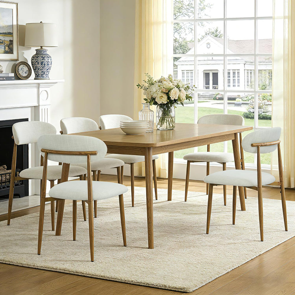 FREKEN Modern Upholstered Dining Chairs Set of 6, Mid-Century Metal Frame wit...