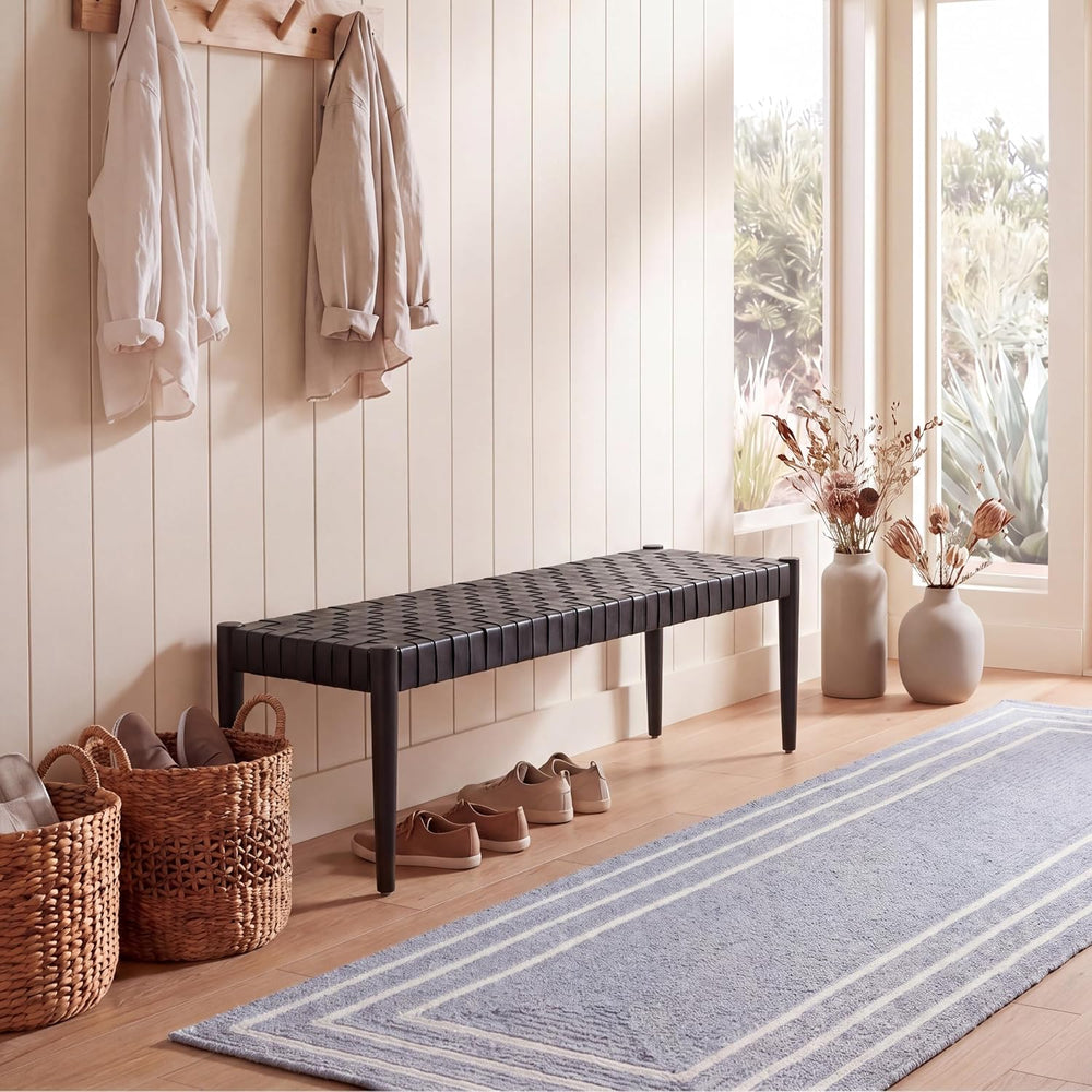 SAFAVIEH Amalia Bench 18”, Solid Wood & Leather Black BCH1001D