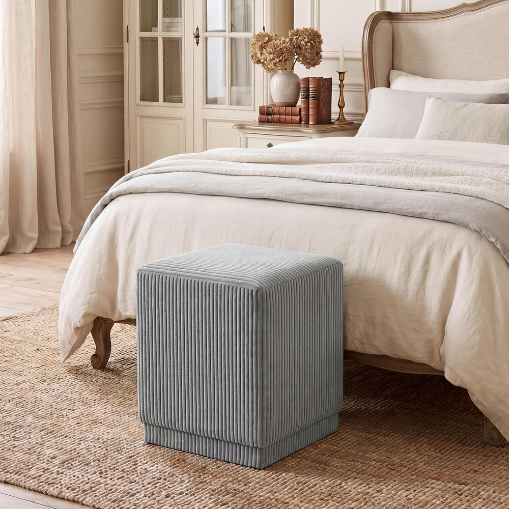 Homebeez Modern Square Ottoman, Vertical Channel Tufted Foot Stool Ottoman, C...