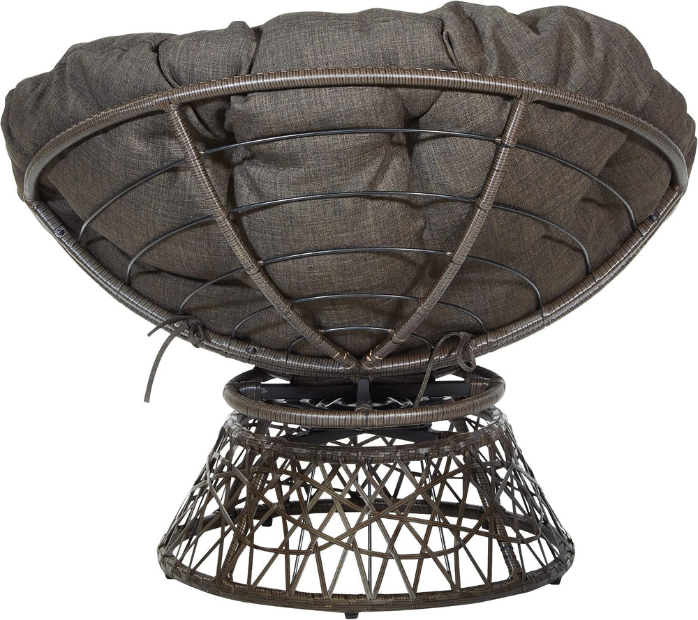 OSP Home Furnishings Wicker Papasan Chair with 360-Degree Swivel, Brown Frame...
