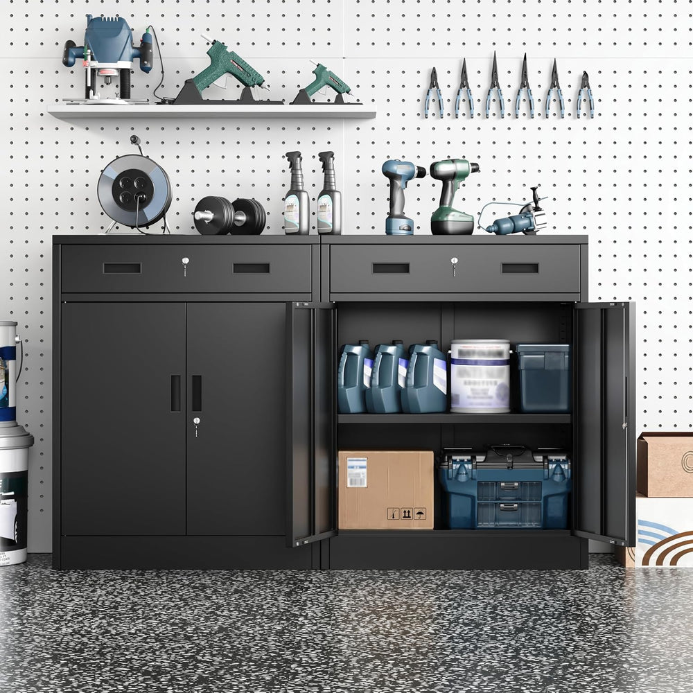Metal Storage Cabinet 36" H, Locking Storage Cabinet with 1 Drawer and A...