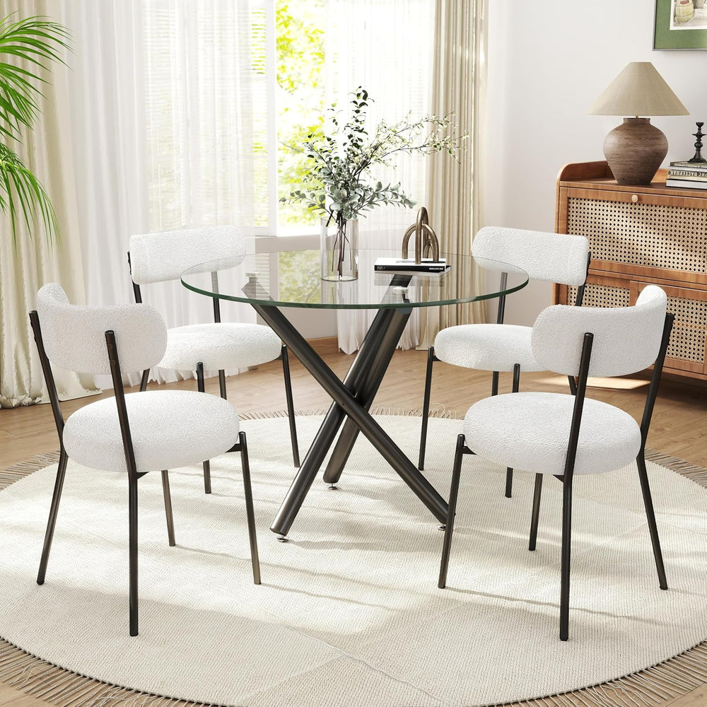 Black Round Glass Dining Table Set for 4, 36'' Small Modern Kitchen T...