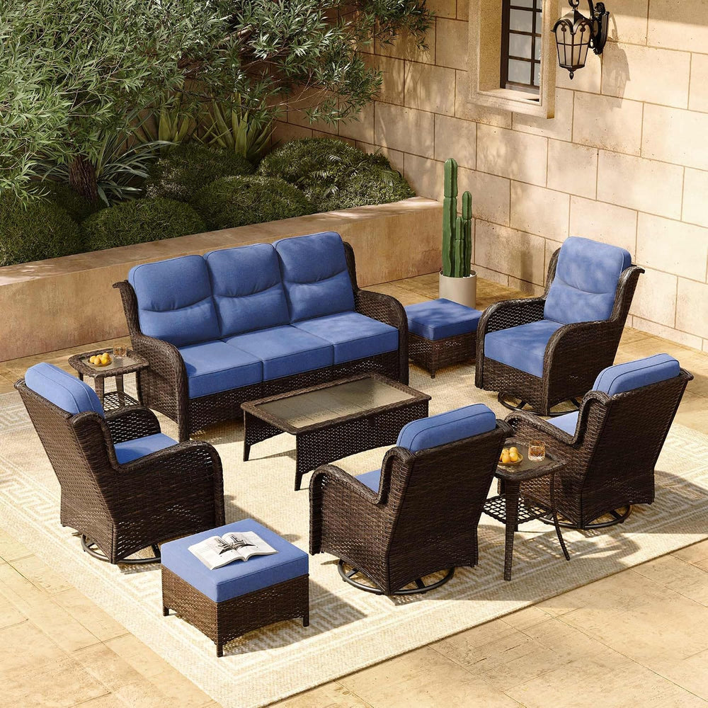 HILLGA 10-Piece Luxury Patio Furniture Set with 6" Thick Cushions, Weath...
