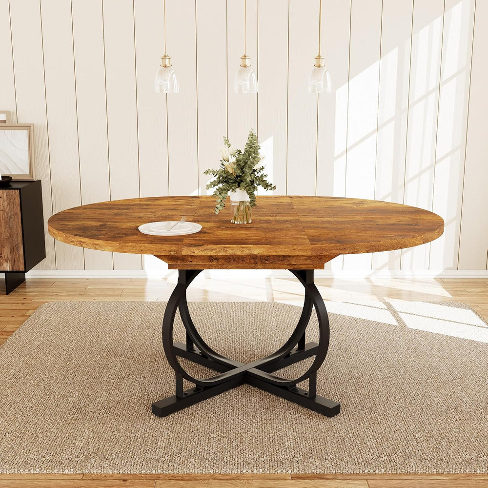HIPIHOM 43.3"-59" Extendable Round Dining Table for 4-6 People, Mod...