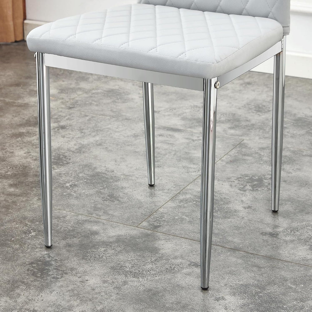 Dining Chairs Set of 6, Gray PU Leather, High Back, Silver Legs | Modern upho...