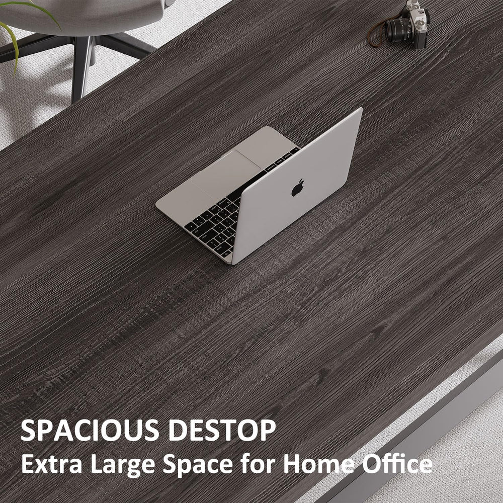 60 Inch Office Desk, Modern Wood Writing Study Computer Desk Dark Gray