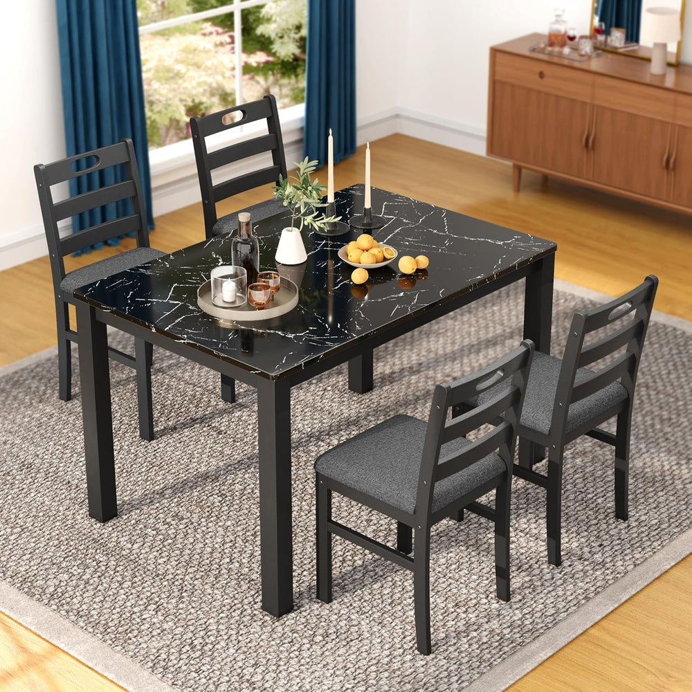 Sophia & William 5 Piece Dining Table Set for 4, Faux Marble Kitchen Tabl...