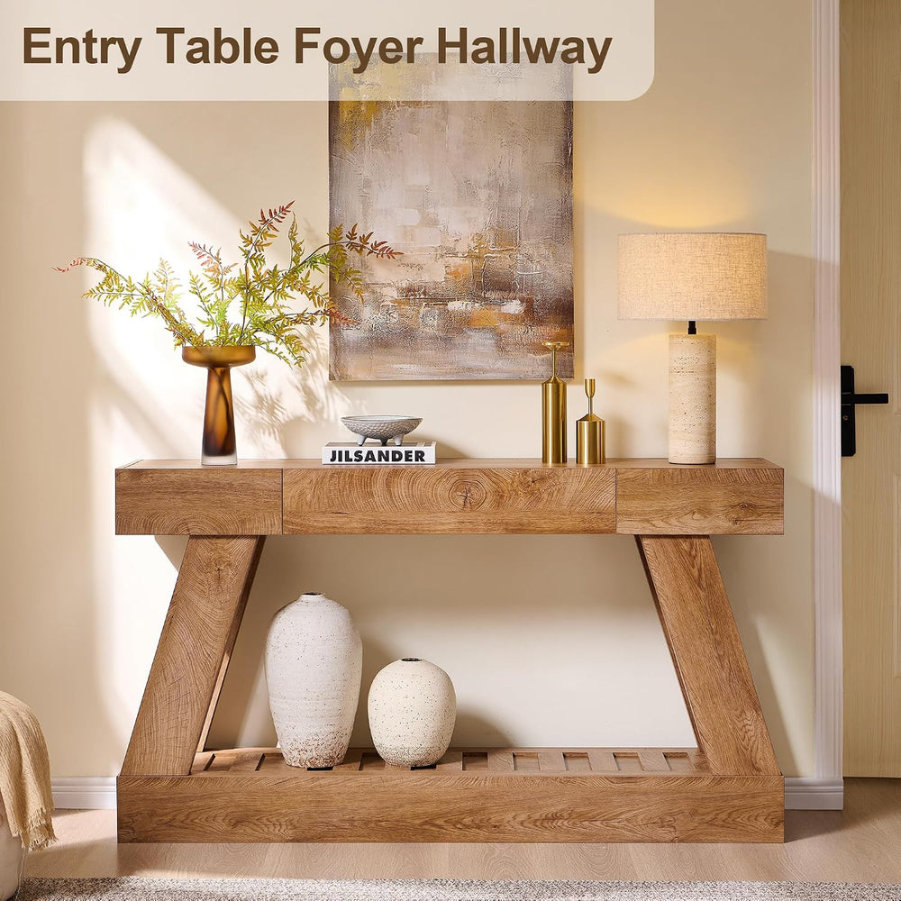 60" Entryway Table with Drawer Wooden Hallway Table with Heavy Duty Base...