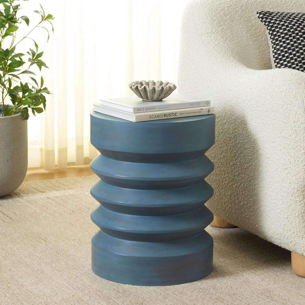 SAFAVIEH Home Collection – Joscelyne Antique Blue Accent Table, Sculptural Mo...