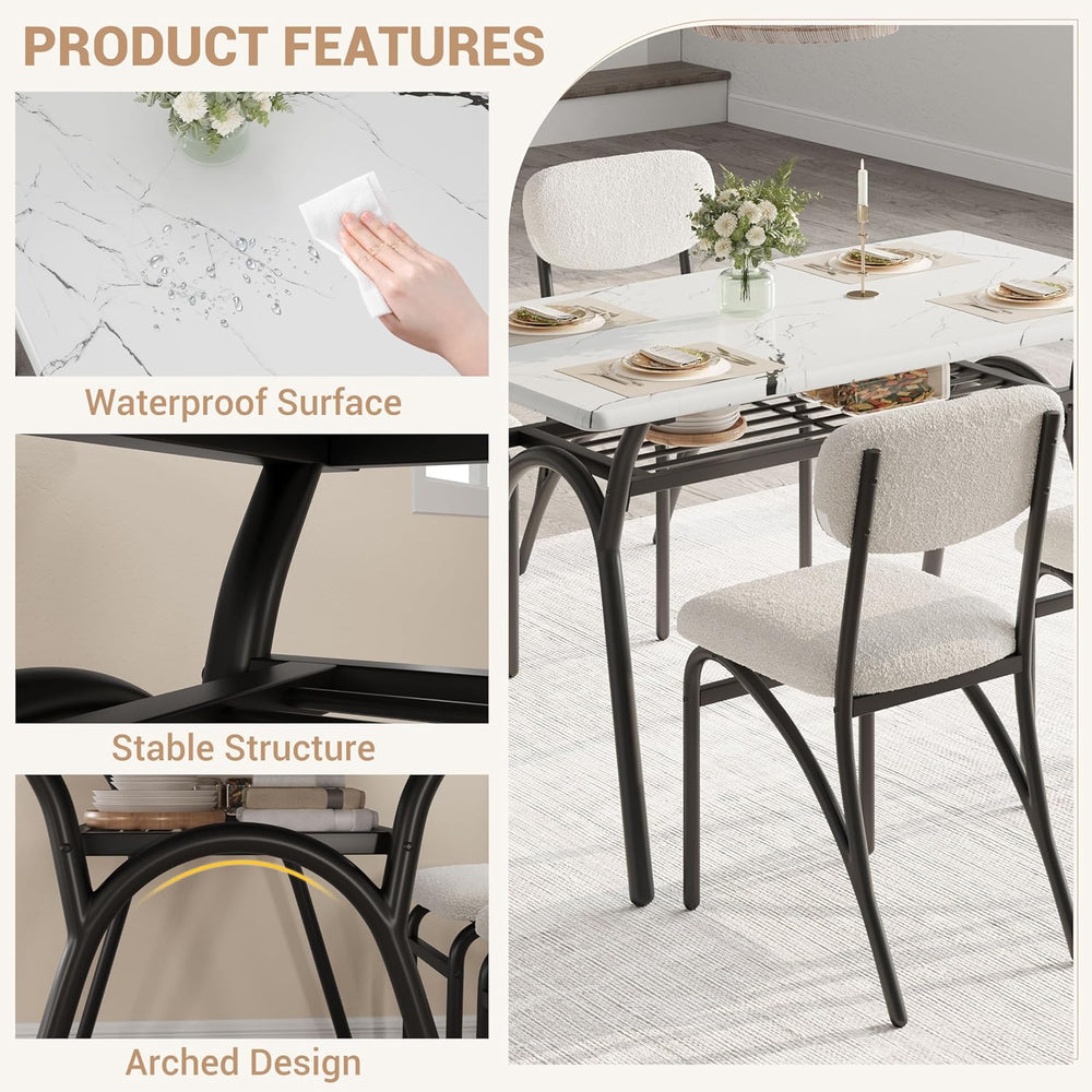 5-Piece Dining Table Set for 4, Modern Kitchen Table with 4 Boucle Chairs, Re...