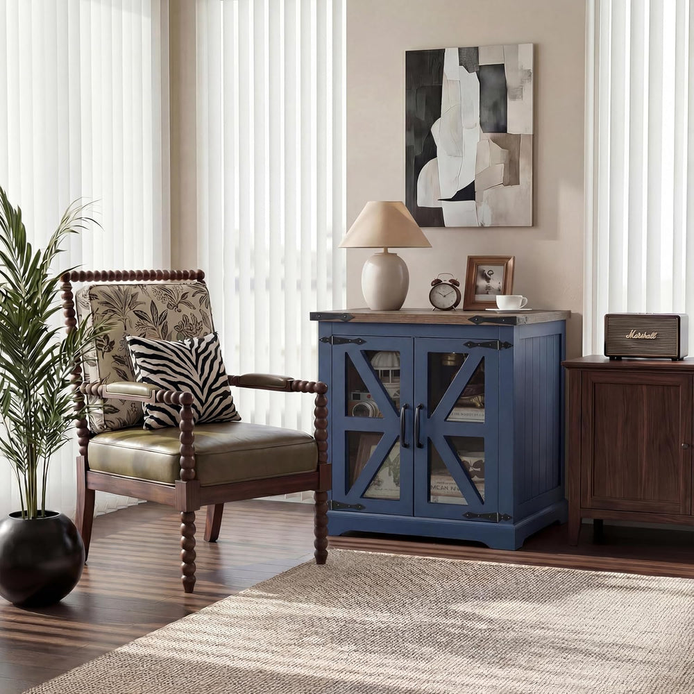 Farmhouse End Table, 24" Large End Tables with Storage, Rustic Square So...