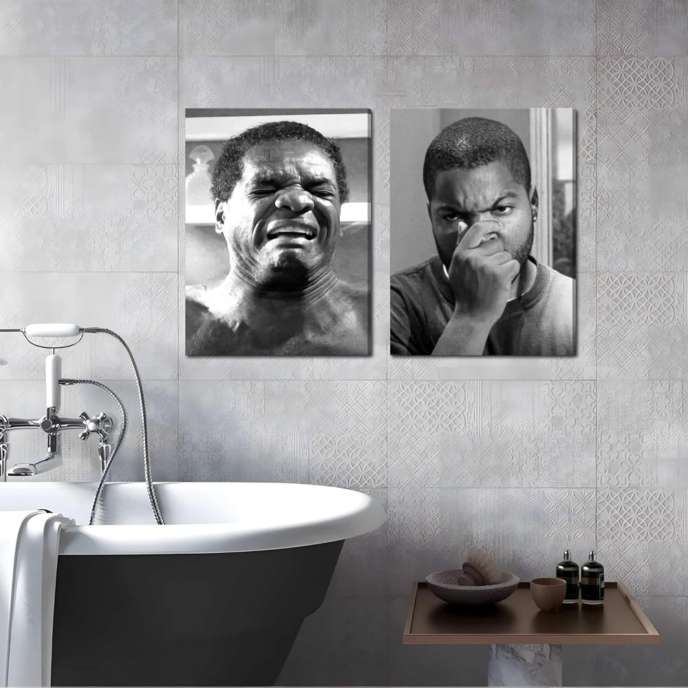 Framed Funny Bathroom Canvas Wall Art Set of 2 - Black and White Vintage Come...