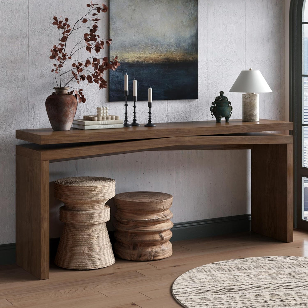 Modern Long Console Table for Entryway Dark Brown Wood 65 Inch | Behind Couch...