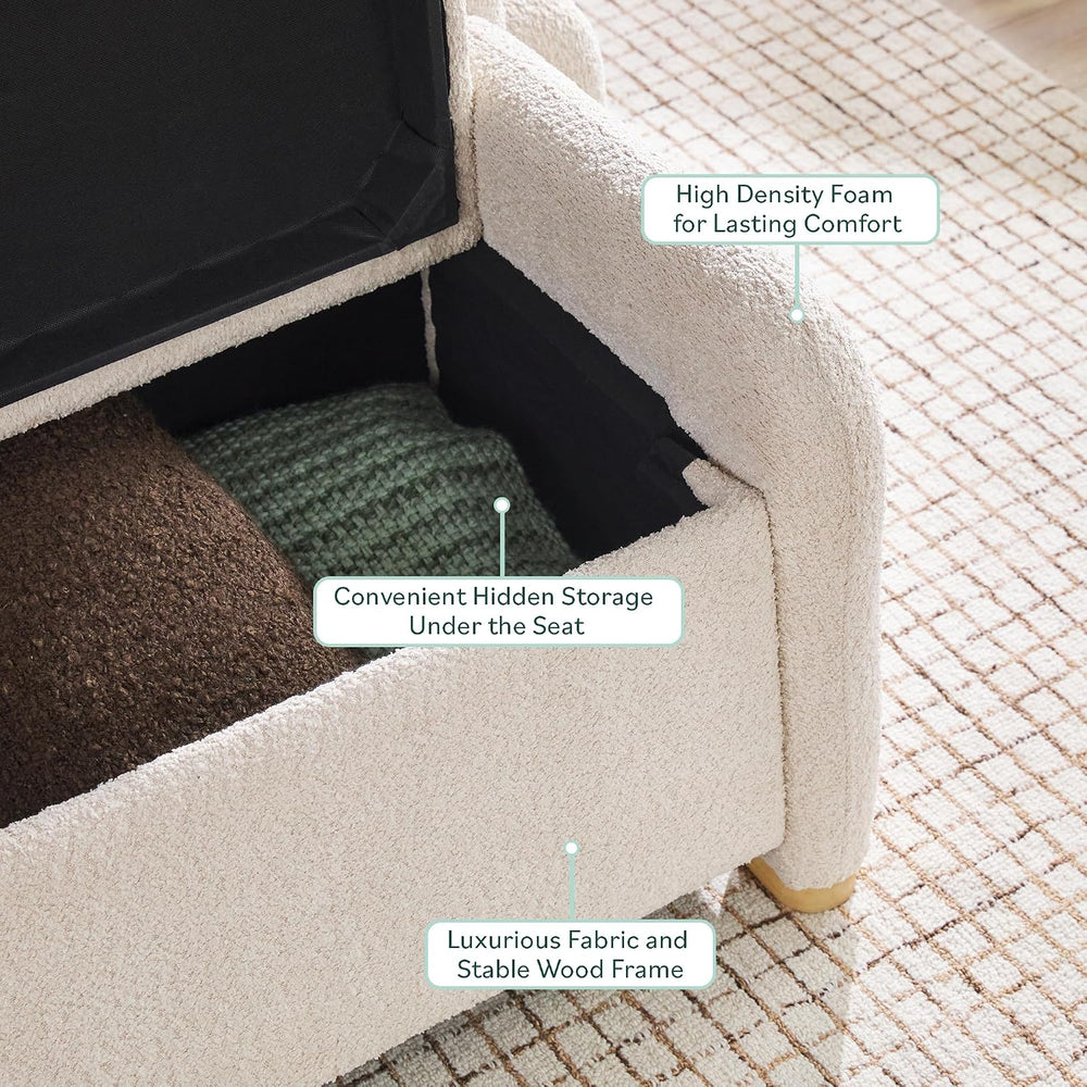 Walker Edison Chantelle Modern Contemporary Curved Upholstered Bench with Sto...