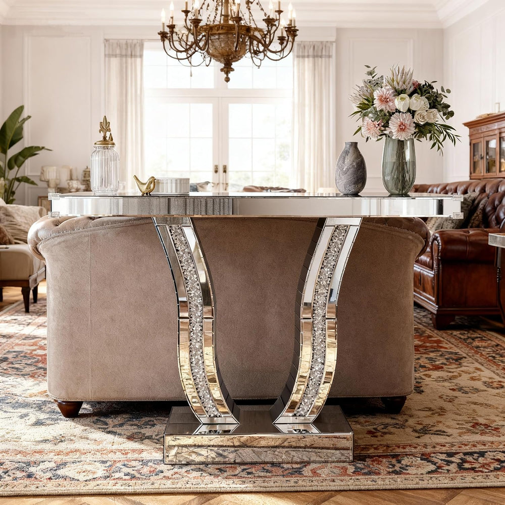 43.3'' Mirrored Console Table Silver Mirrored Entryway Sofa Table for...