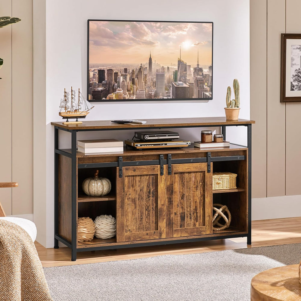 Yaheetech Farmhouse TV Stand for 55 Inch, Sliding Barn Door, Rustic Brown | S...
