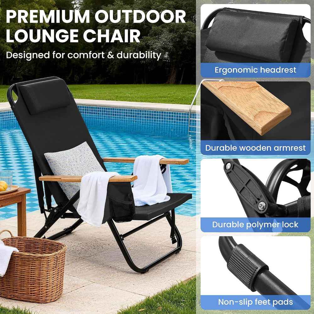 2 Pack Premium 5-Position Reclining Camping Chair - Portable Folding Lightwei...