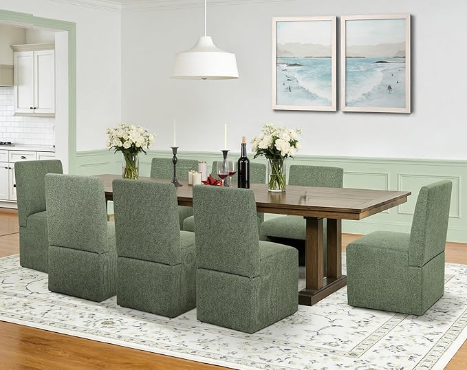 Green Upholstered Dining Chairs Set of 8, Kitchen & Dining Room Chairs, M...