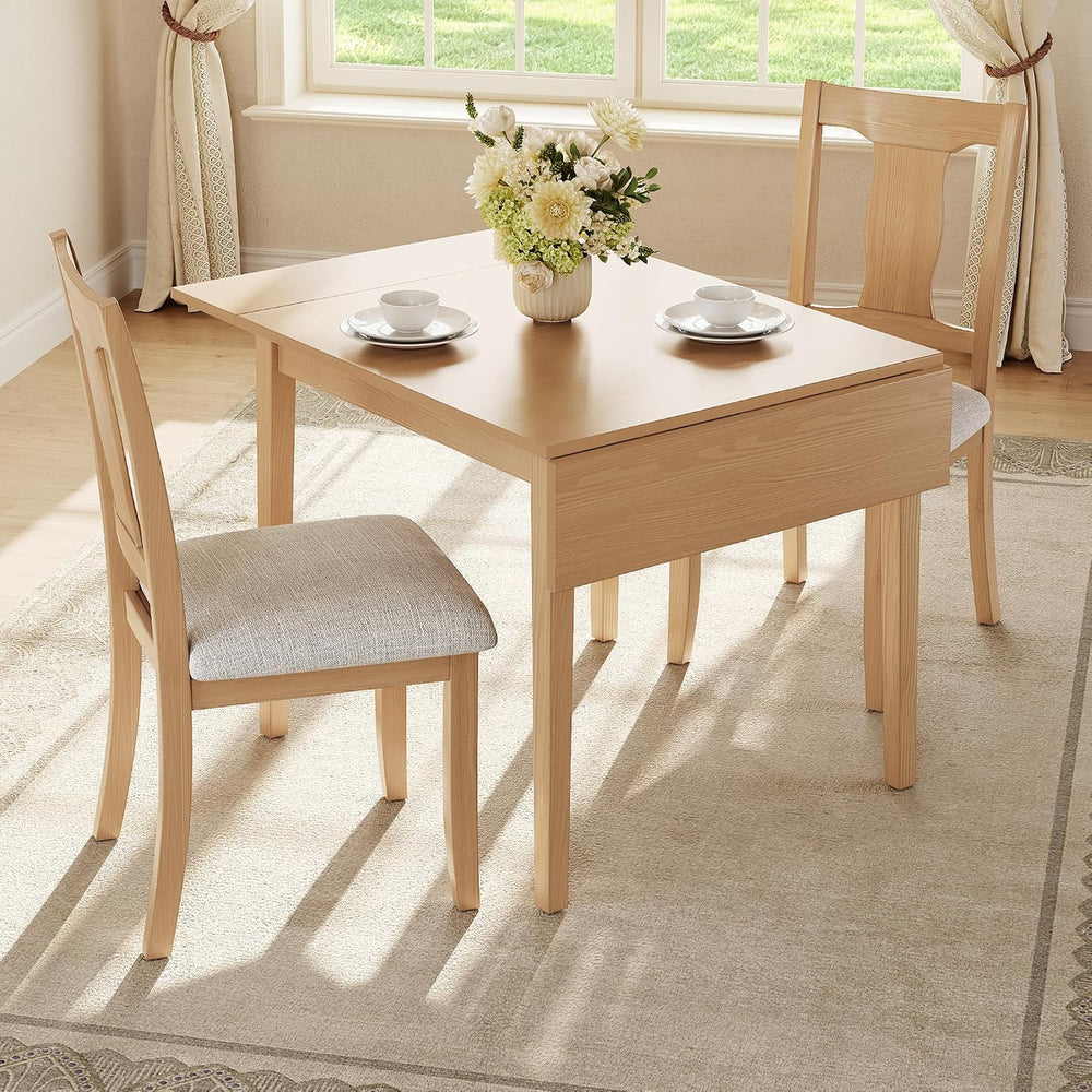 P PURLOVE 3 Piece Kitchen Dining Set, Wood Dining Table Set, Natural+Beige