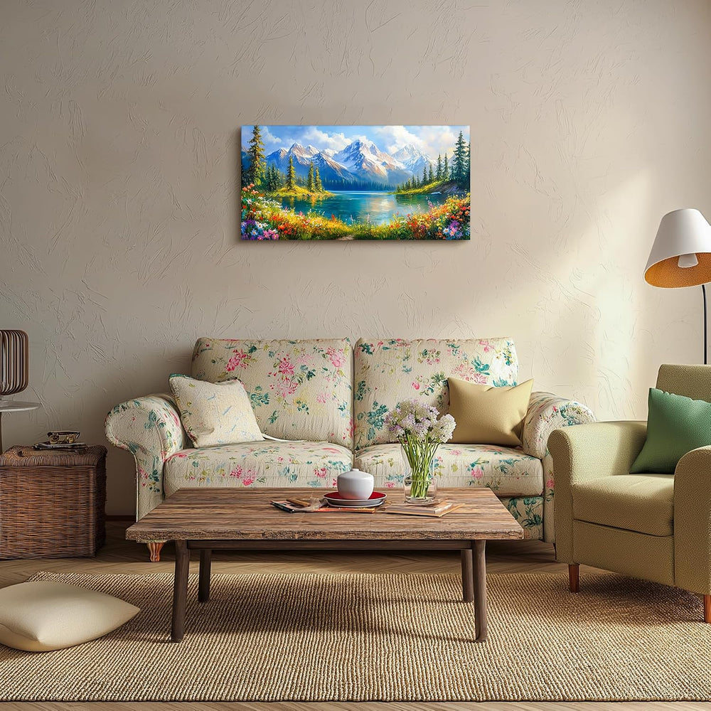 crmotu Spring Landscape Wall Art, Nature Wildflowers Wall Decor 20"x40&q...