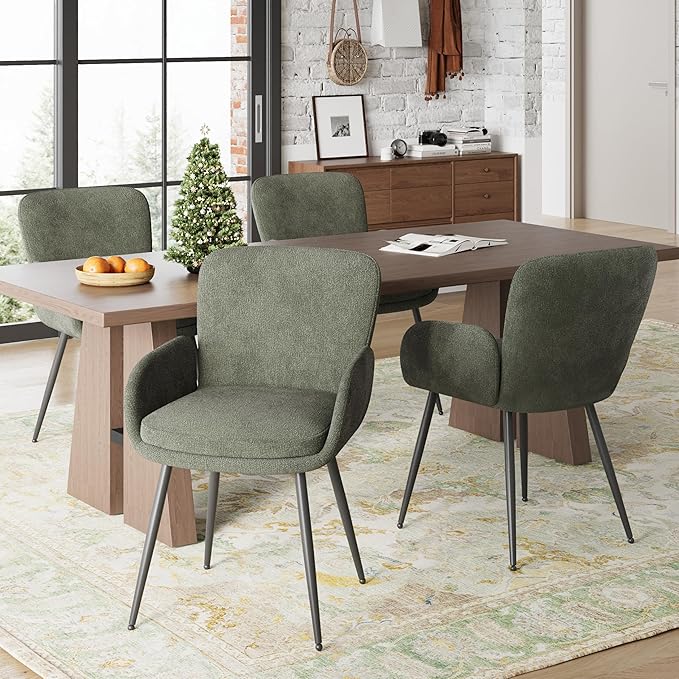 VKNOW Modern Dining Chairs Set of 4, Upholstered Dining Room Chair with Armre...
