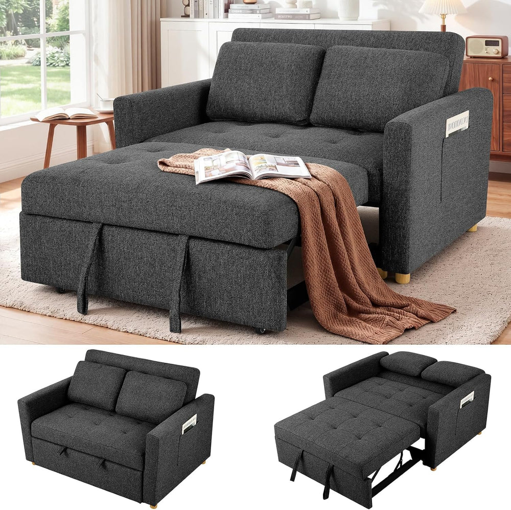 SEJOV Loveseat Sleeper, 3-in-1 Convertible Sofa Bed Pull Out, Black