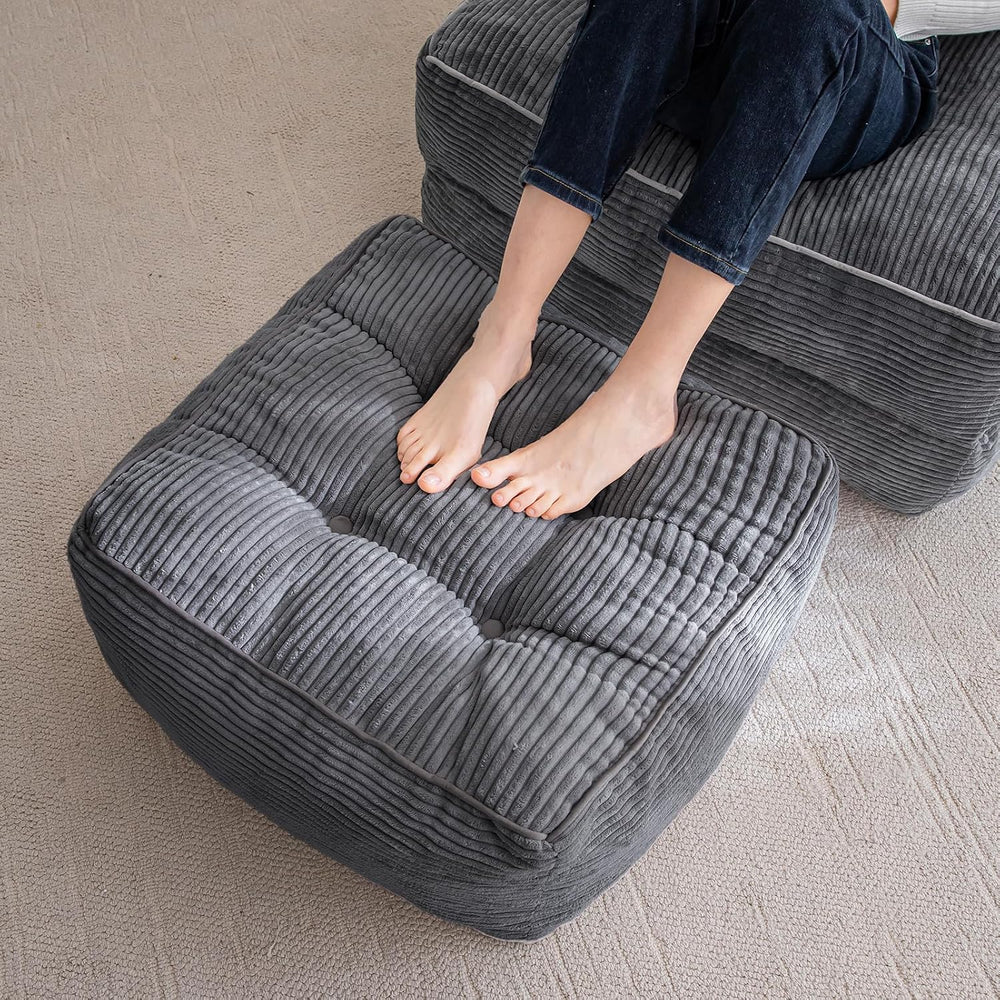 HIGOGOGO Square Stuffed Pouf Ottoman, Corduroy Poufs with Foam Chunk Filling,...