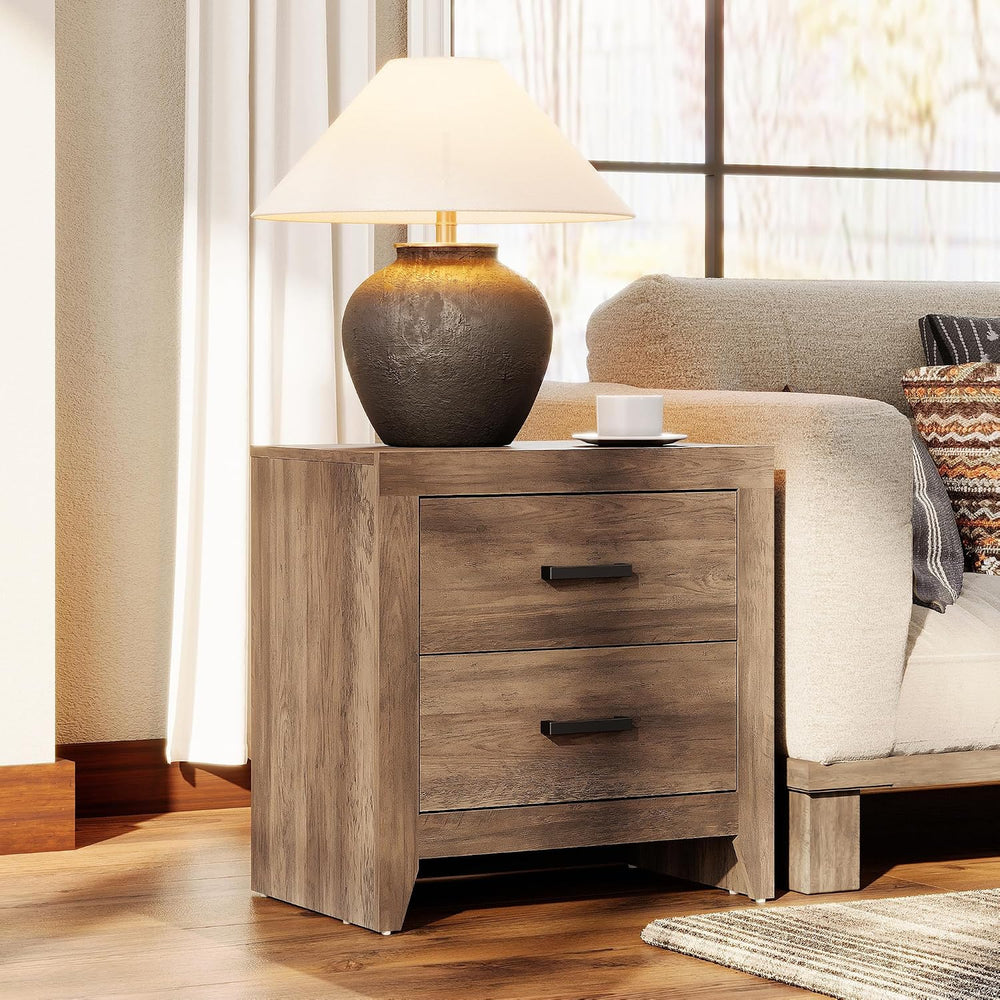 WAMPAT End Table with 2 Large Drawers, Wooden Side Table with Storage, Farmho...