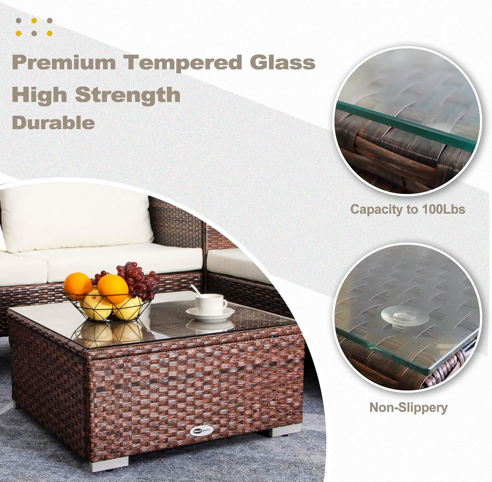 DIMAR GARDEN Outdoor Coffee Table Wicker Patio Side Table with Glass Top, 25....
